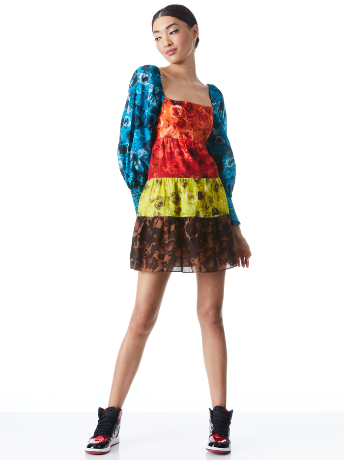 ROWEN TIERED SQUARE NECK BABYDOLL DRESS - MULTI - Alice And Olivia