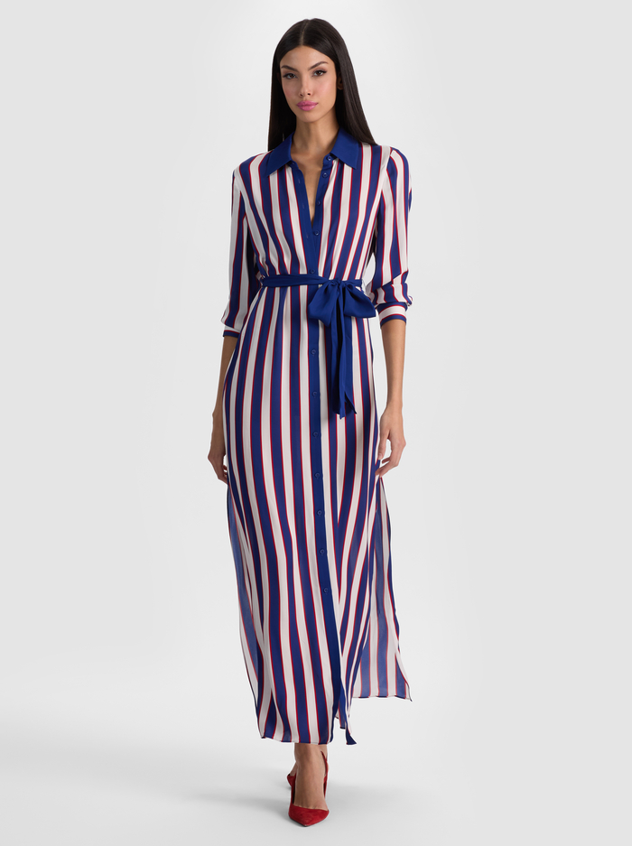 CHASSIDY MAXI SHIRT DRESS - NOVEAU STRIPE TWILIGHT BLUE image 6 - ALICE + OLIVIA