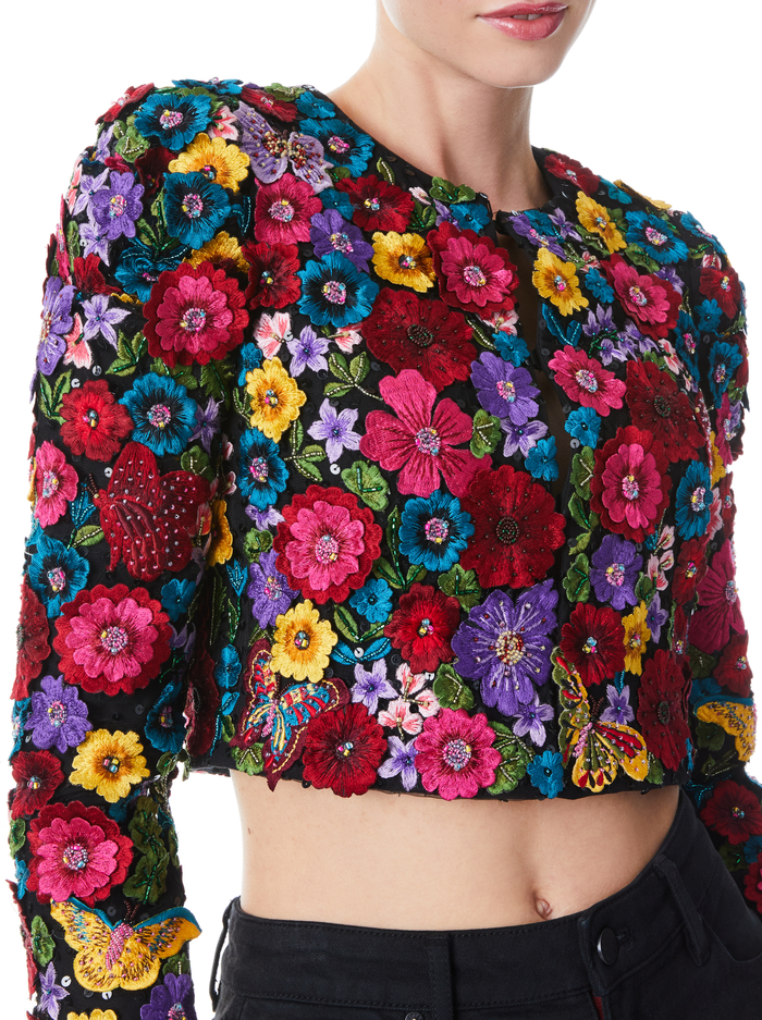 LORNA CROPPED FLORAL APPLIQUE JACKET - MULTI image 3 - Alice And Olivia