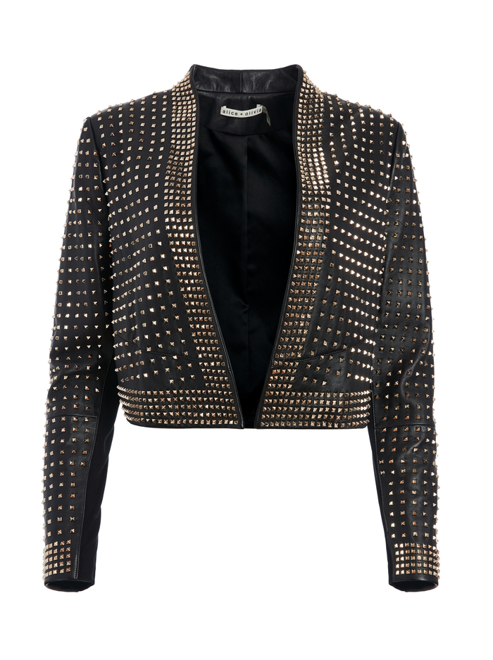 HARVEY STUDDED LEATHER OPEN JACKET - BLACK/LIGHT GOLD image 2 - Alice And Olivia