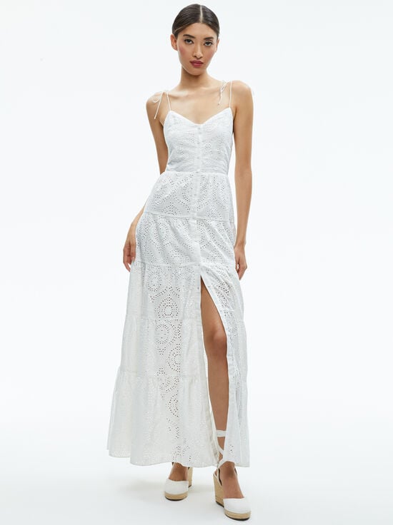OFF WHITE-SHANTELLA TIERED BUTTON FRONT MAXI DRESS