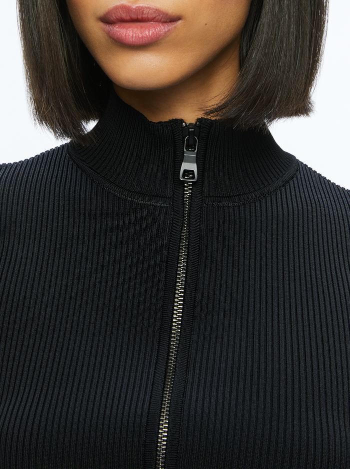 DORRIS RIBBED ZIP UP CARDIGAN - BLACK image 3 - Alice And Olivia