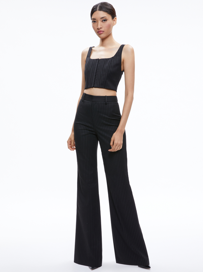 BRESLIN CORSET DENIM TOP - BLACK PINSTRIPE image 4 - Alice And Olivia