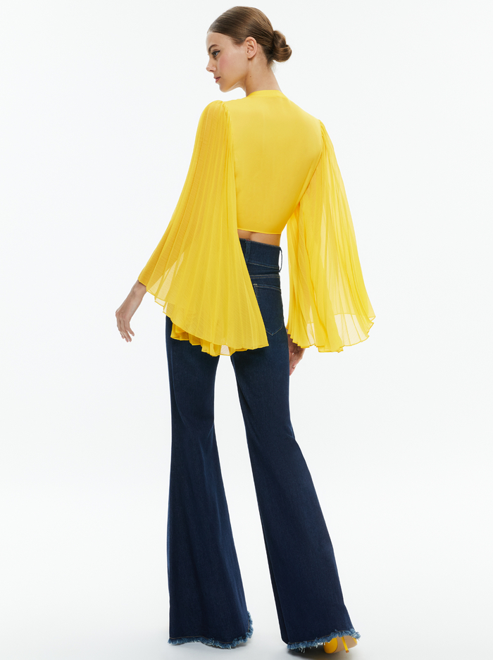 ROCHELLE TIE FRONT PLEATED CROP TOP - HAPPY YELLOW image 2 - Alice And Olivia