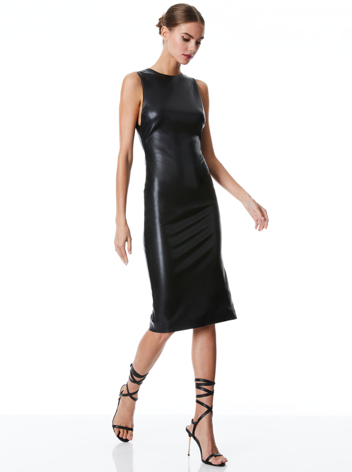 DELORA VEGAN LEATHER SLEEVELESS MIDI DRESS - BLACK image 2 - Alice And Olivia
