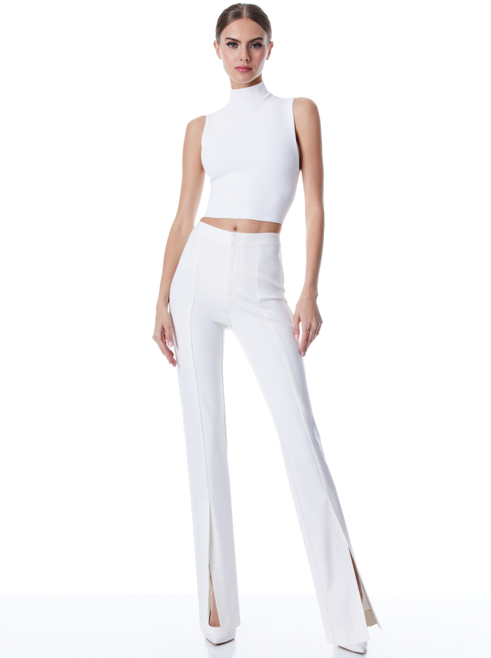 BRICE HIGH WAISTED SLIM FRONT SLIT PANT - ECRU image 2 - Alice And Olivia