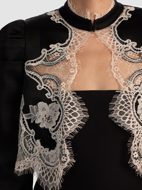 BLACK/OFF WHITE-THOMASINA LACE TRIM JACKET