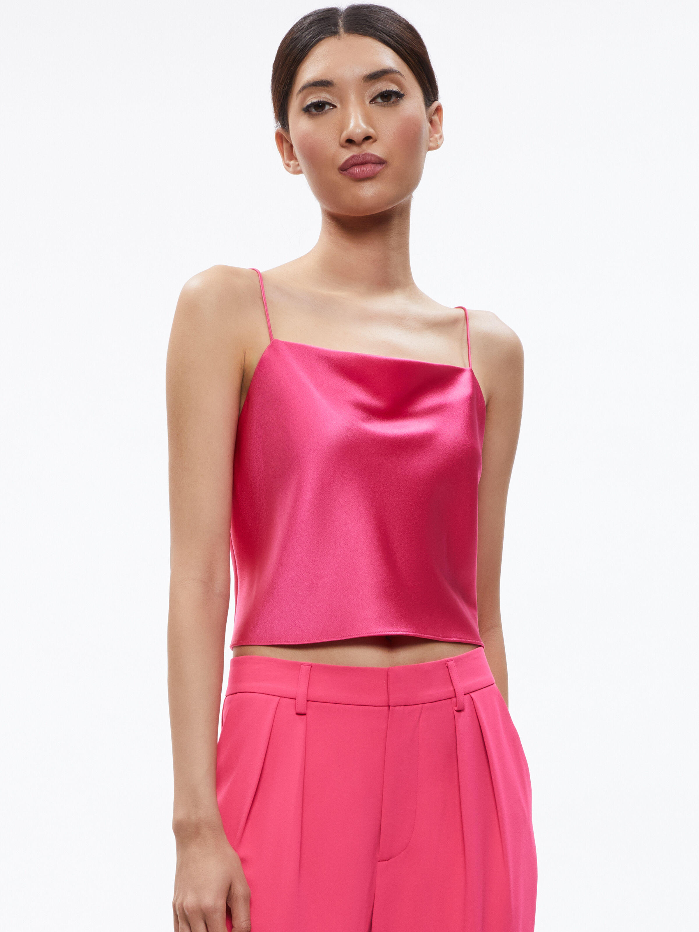 Harmon Cropped Drapey Slip Tank In Candy Alice Olivia