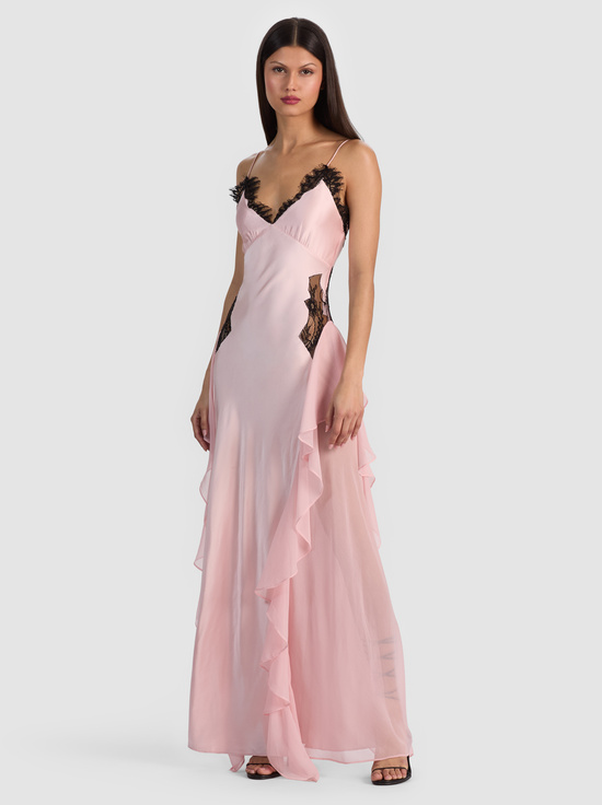 ENGLISH ROSE/BLACK-SHELBA RUFFLED GOWN