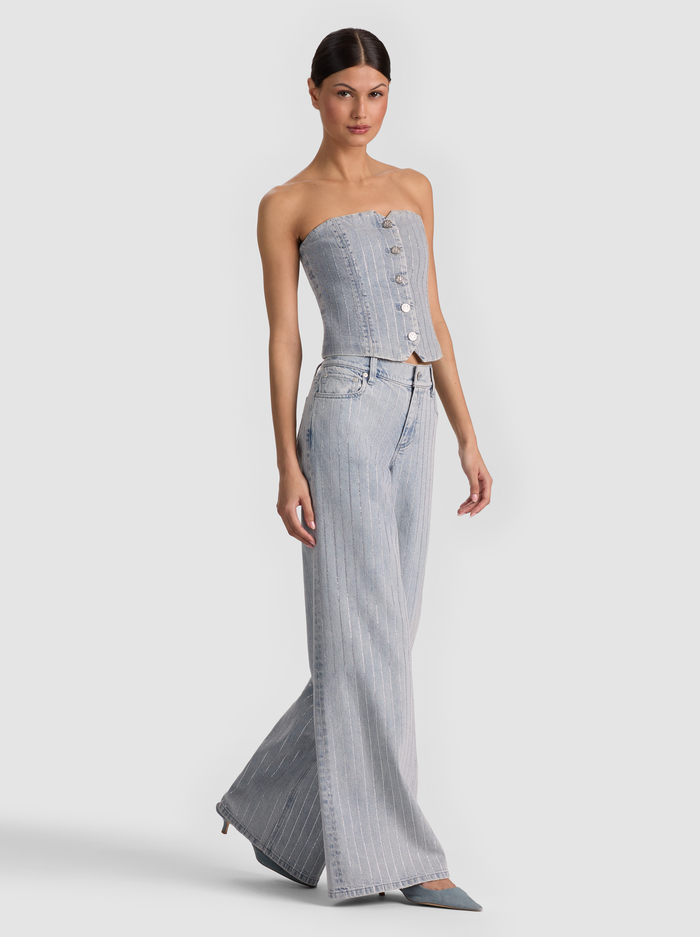 KELCEY STRAPLESS EMBELLISHED DENIM VEST - ROCKSTAR BLUE/CLEAR CRYSTAL PI image 5 - ALICE + OLIVIA