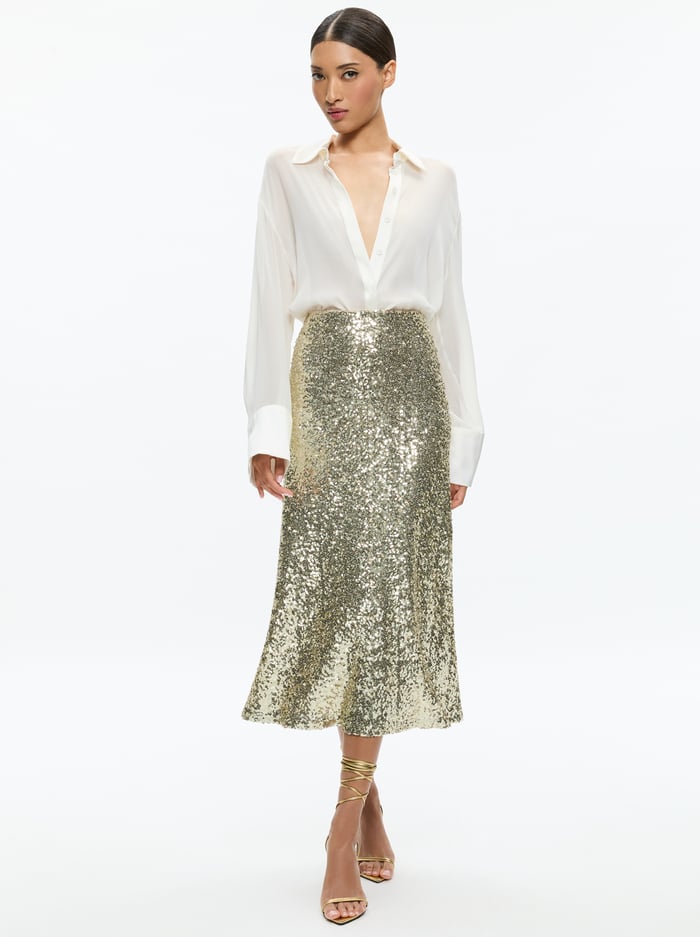 MAEVE SEQUIN KICK FLARE SLIP SKIRT - PALE GOLD image 4 - Alice And Olivia