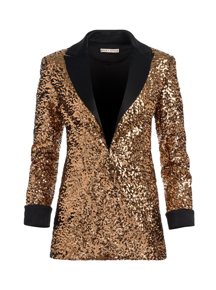 JUSTIN SEQUIN BLAZER - GOLD/BLACK image 5 - Alice And Olivia