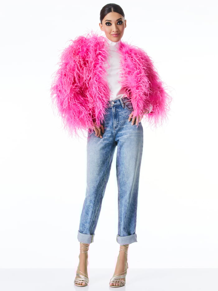 KIDMAN FEATHERED JACKET - WILD PINK image 1 - Alice And Olivia