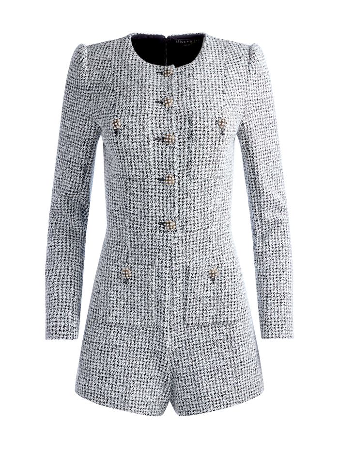 SHILOH TWEED ROMPER - BLACK/OFF WHITE image 5 - Alice And Olivia