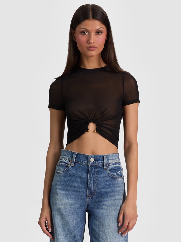 COURTNEY RUCHED FRONT TEE - BLACK - ALICE + OLIVIA