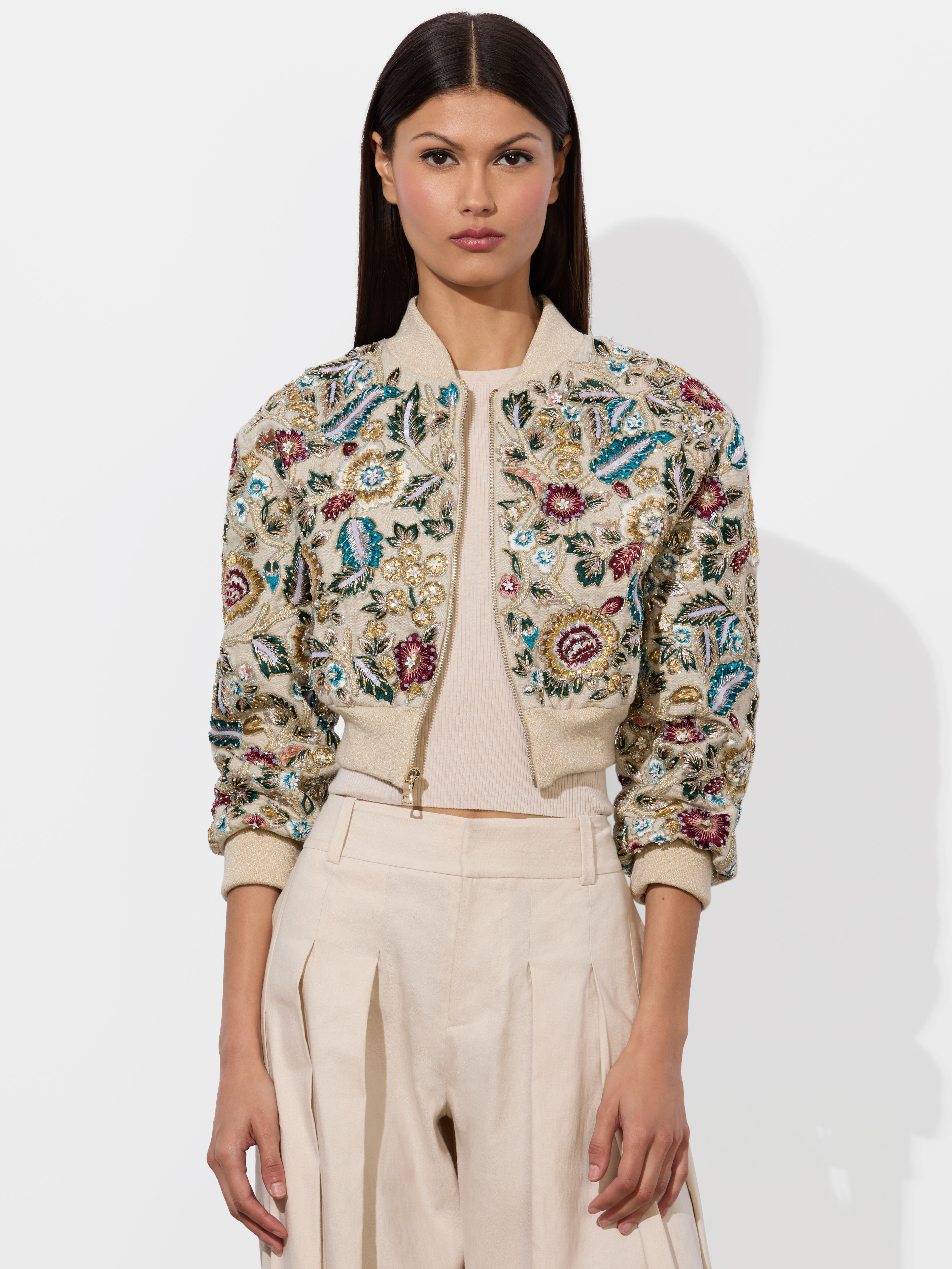 Odie Embellished Bomber In Biscotti/multi | Alice + Olivia