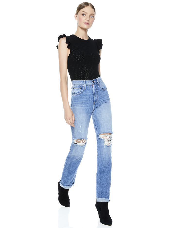 LAMARA RUFFLE SLEEVE CREW NECK TOP - BLACK image 4 - Alice And Olivia