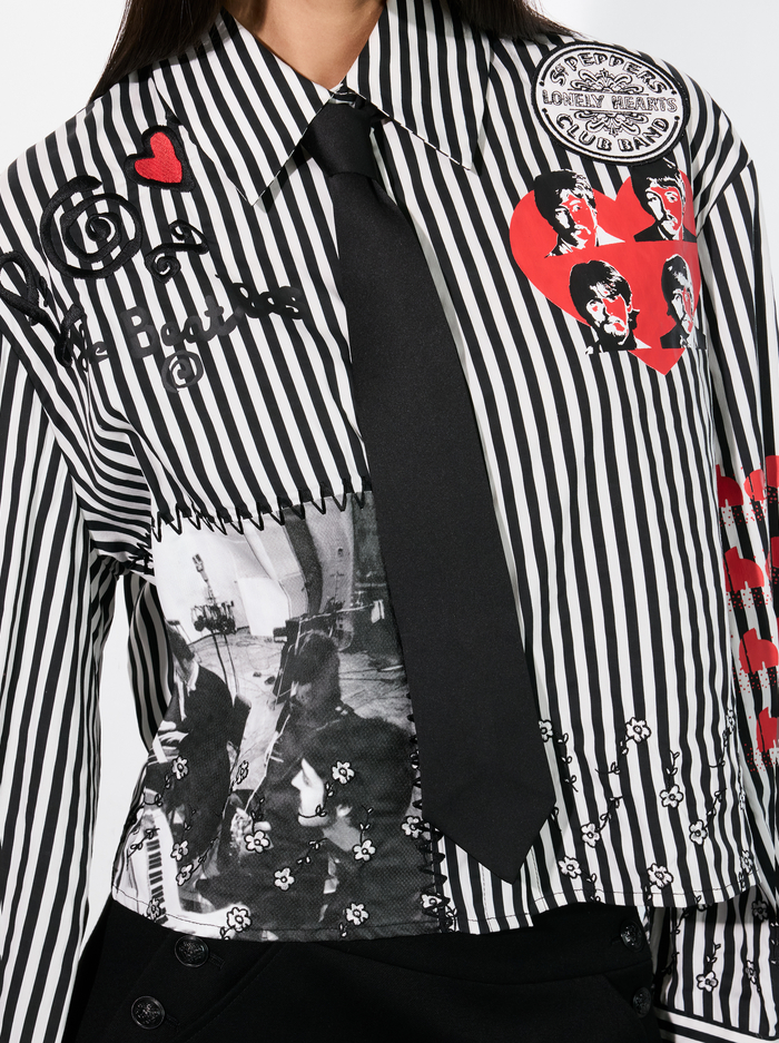 A+O X THE BEATLES PAM EMBROIDERED BLOUSE - BLACK/OFF WHITE image 4 - Alice And Olivia