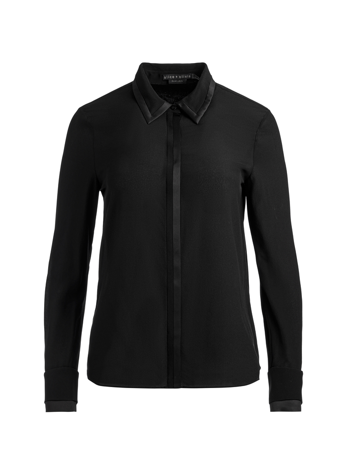 WILLA RELAXED PLACKET TOP WITH PIPING DETAIL - BLACK image 5 - Alice And Olivia