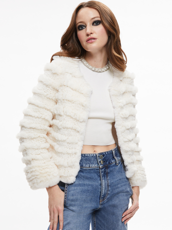 ECRU-FAWN FAUX FUR TEXTURED JACKET