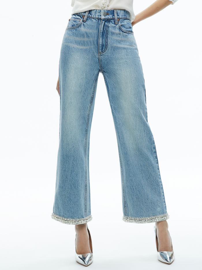 ORA HIGH RISE EMBELLISHED JEAN - ROCKSTAR BLUE - Alice And Olivia