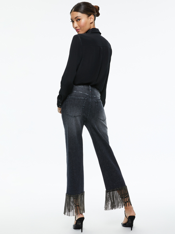 AMAZING CRYSTAL FRINGE HEM JEAN
