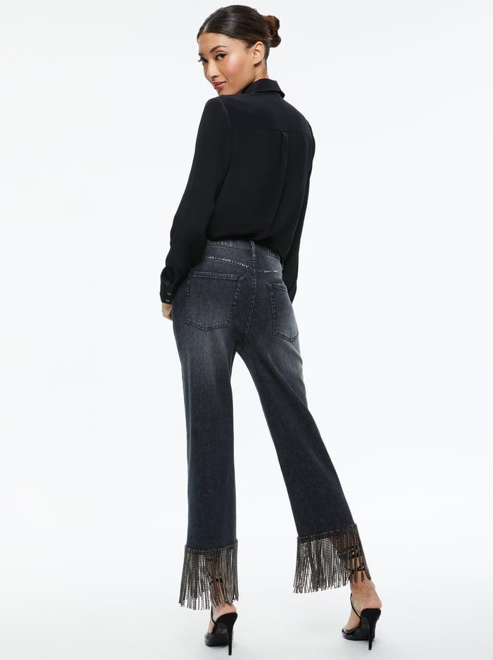 AMAZING CRYSTAL FRINGE HEM JEAN - MAYA CHARCOAL BLACK image 1 - Alice And Olivia