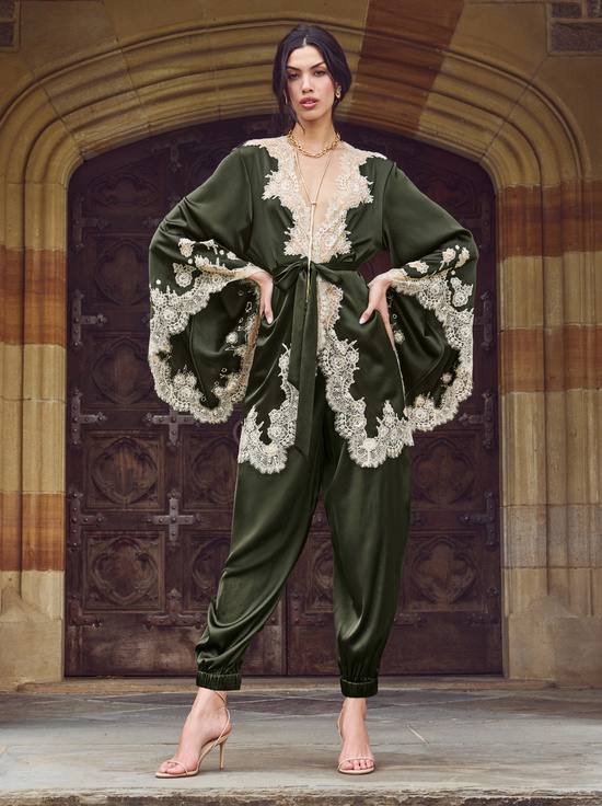 DARK FERN-DREA LACE ROBE
