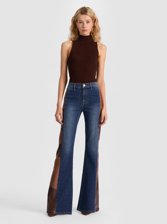 DARBY VINTAGE BLUE/DARK CHOC-SB VEGAN PATCHWORK JEAN