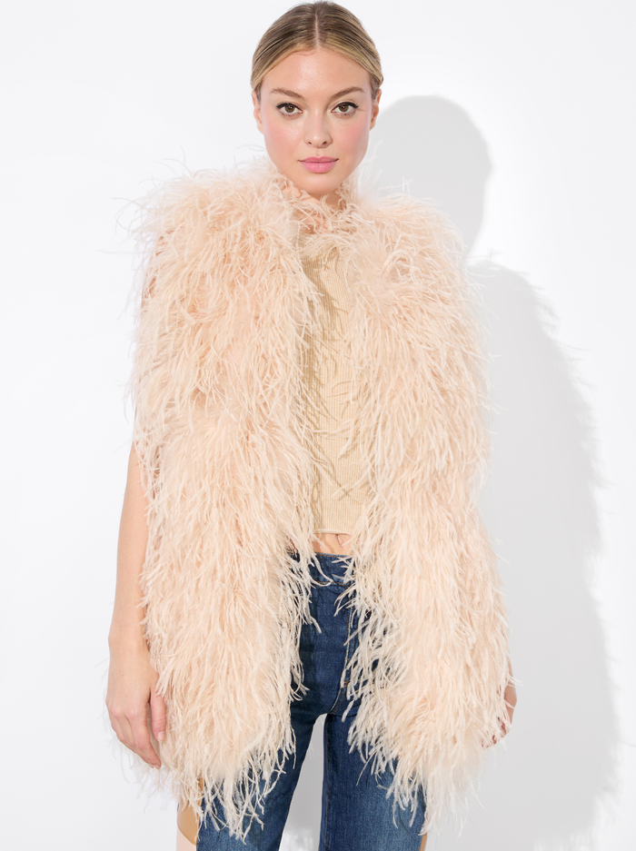 CHANDA OVERSIZED FEATHER VEST - CHAMPAGNE - Alice And Olivia
