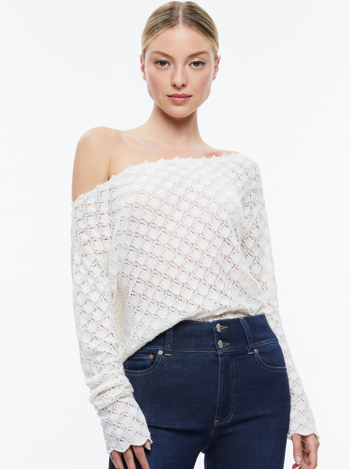 LEXIE OFF THE SHOULDER PULLOVER - SOFT WHITE - Alice And Olivia