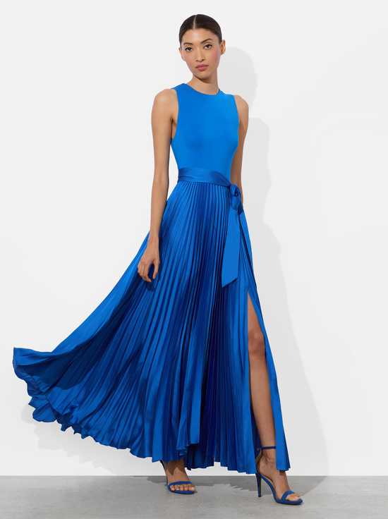 TRUE BLUE-CHARA PLEATED MAXI DRESS
