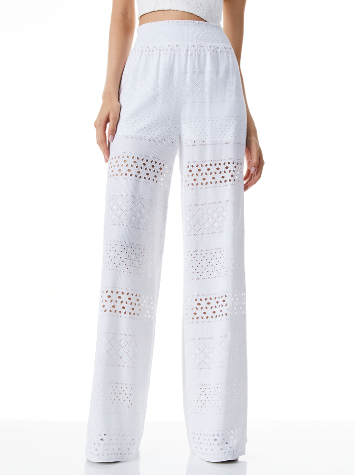 RUSSELL HIGH WAISTED EYELET PANT - WHITE - Alice And Olivia