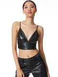 CARLI VEGAN LEATHER STUDDED BRA TOP - BLACK