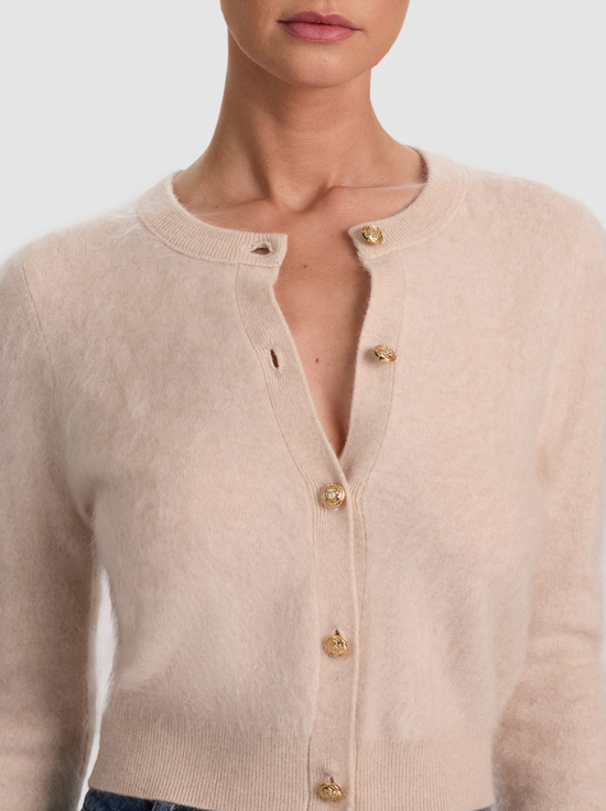 OATMEAL HEATHER-DOLLIE BRUSHED CASHMERE CARDIGAN