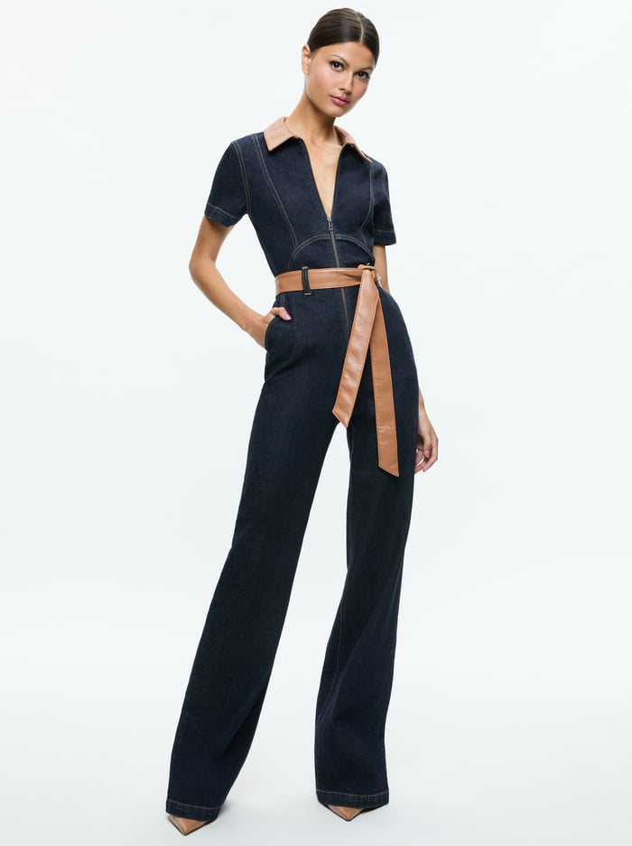 GORGEOUS WIDE LEG JUMPSUIT - DARK RINSE image 3 - Alice And Olivia