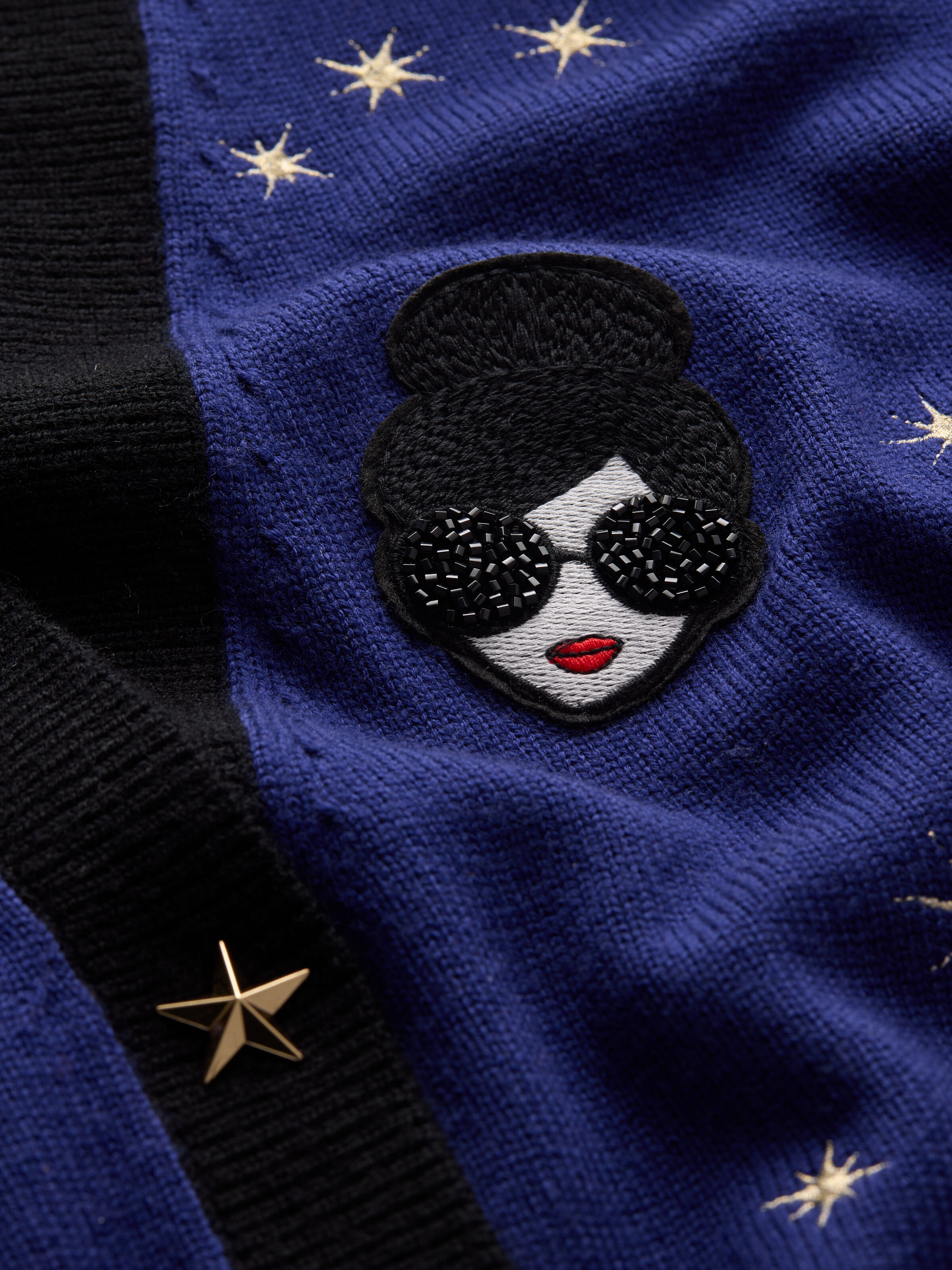BRADLEY SPACE STACEFACE CARDIGAN in BLACK MULTI | ALICE + OLIVIA