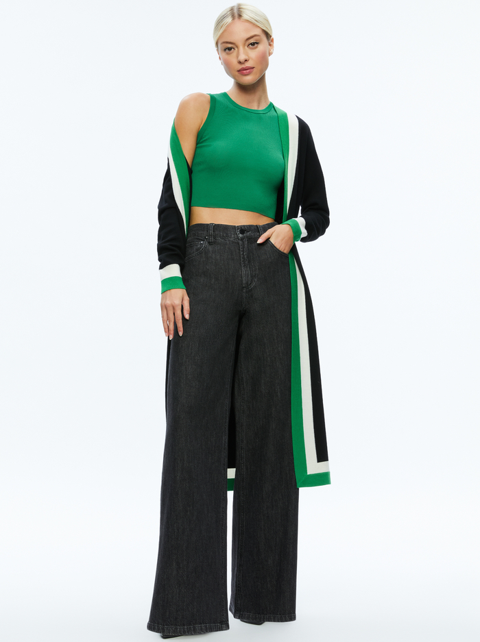 BRADFORD CARDIGAN - BLACK/LIGHT EMERALD/ECRU image 4 - Alice And Olivia