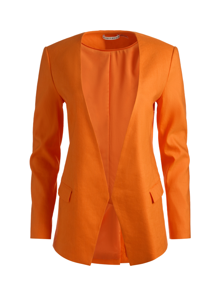 CORBIN COLLARLESS LINEN BLAZER - ORANGE PEEL image 5 - ALICE + OLIVIA