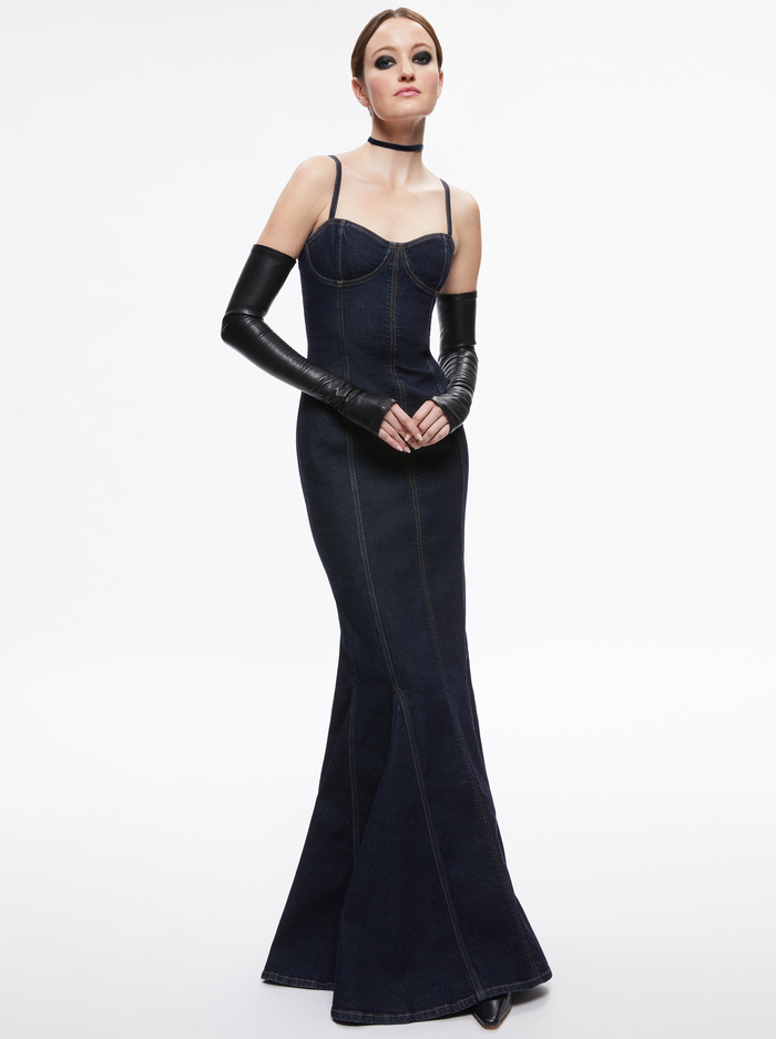 NATACHA GODET MAXI DENIM DRESS - DARK RINSE image 2 - Alice And Olivia