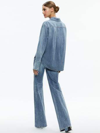SADIE LT VINTAGE BLUE-FINELY DENIM BUTTON DOWN