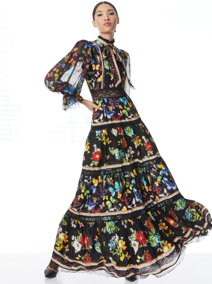 CAMREIGH BLOUSON SLEEVE BUTTON FRONT MAXI DRESS - ATRIUM FLORAL SM image 2 - Alice And Olivia