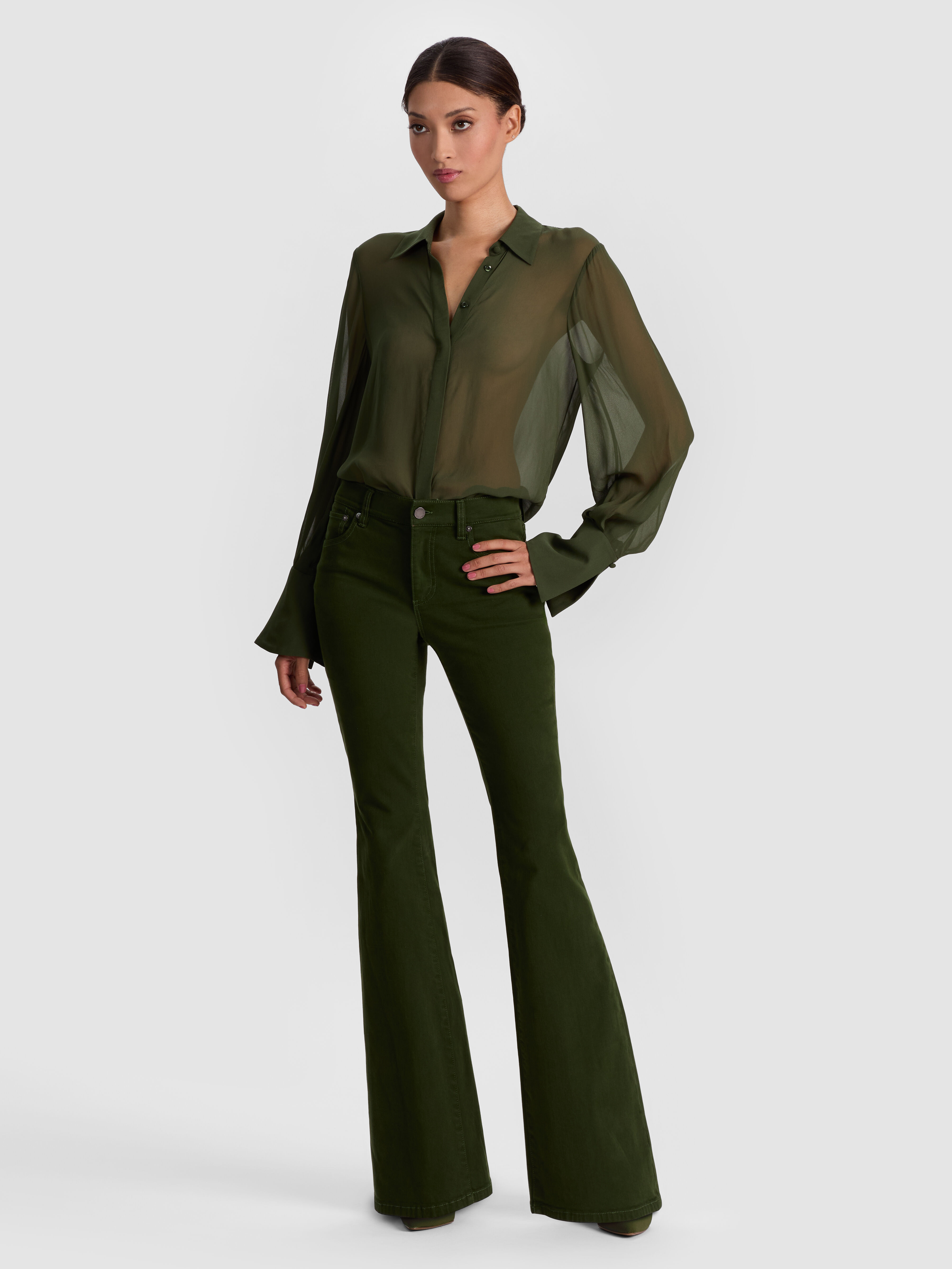 COREY HOODED CASHMERE CARDIGAN in DARK OLIVE | ALICE + OLIVIA