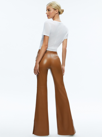 CAMEL-DANETTE VEGAN LEATHER SPLIT HEM TROUSERS