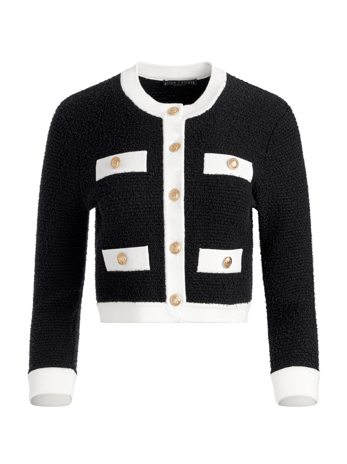 CLAIRA CARDIGAN - BLACK/SOFT WHITE image 6 - Alice And Olivia