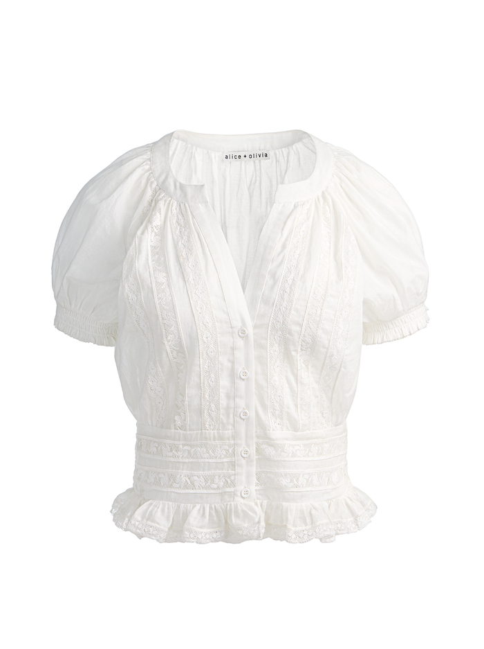 KATHRYN LACE TRIM BLOUSE - OFF WHITE image 5 - ALICE + OLIVIA