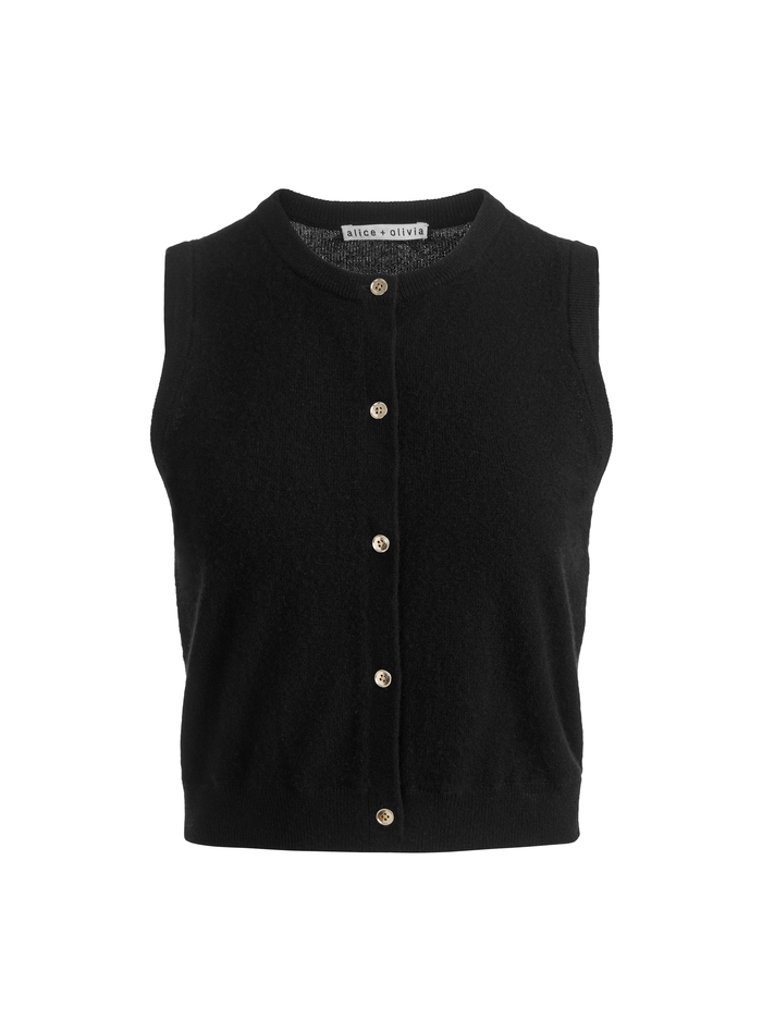 LOLY BUTTON FRONT CASHMERE VEST - BLACK image 5 - ALICE + OLIVIA