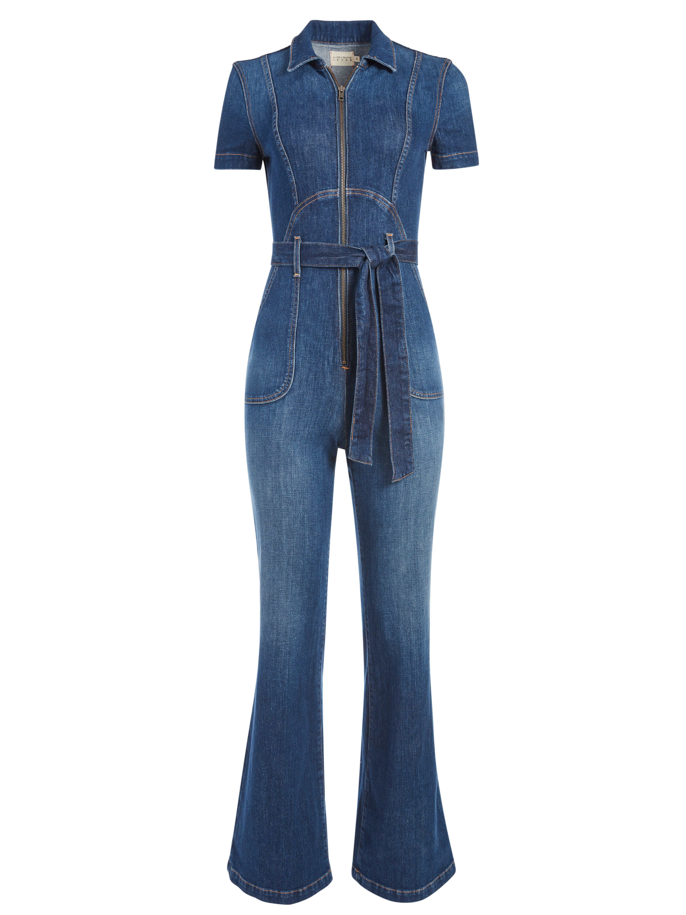 alice and olivia jumpsuit denim