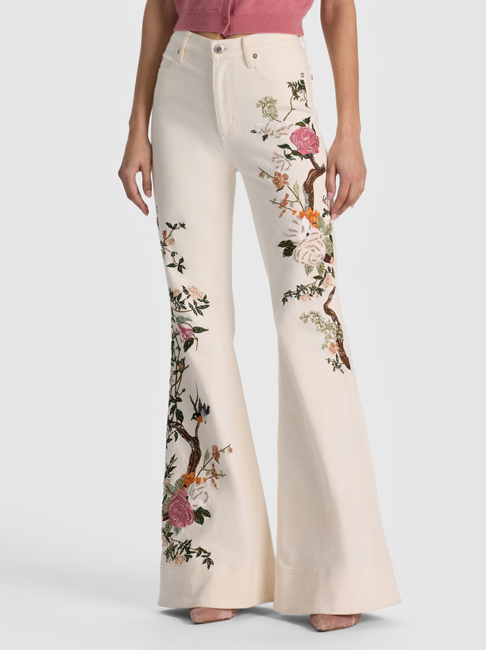 BEAUTIFUL EMBROIDERED JEAN - OFF WHITE/MULTI - ALICE + OLIVIA