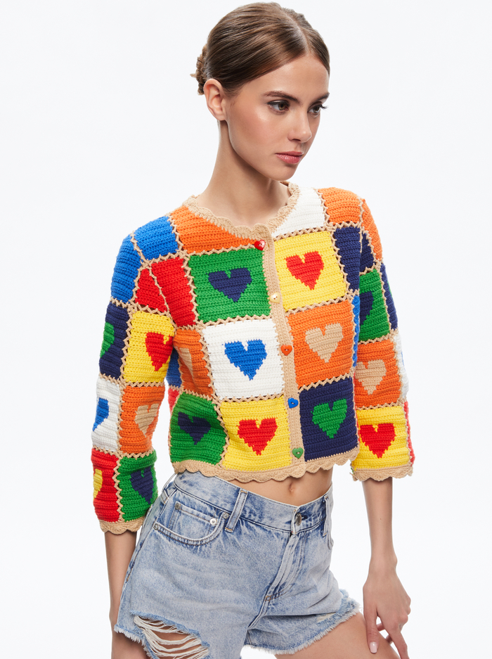 ANDERSON CROCHET HEART CARDIGAN - MULTI - Alice And Olivia